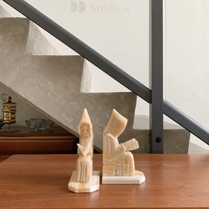 Vintage Alabaster Monk Bookends