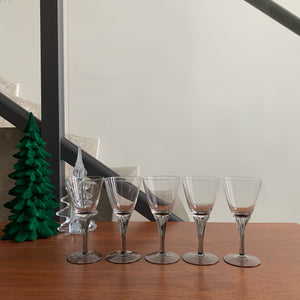 Set of 5 Vintage Wine Glasses with Smoked Stems