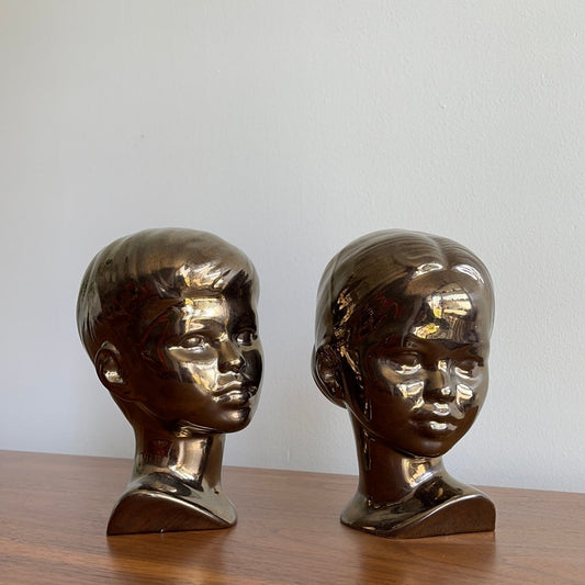 Pair of MCM Boy and Girl Ceramic Head Busts