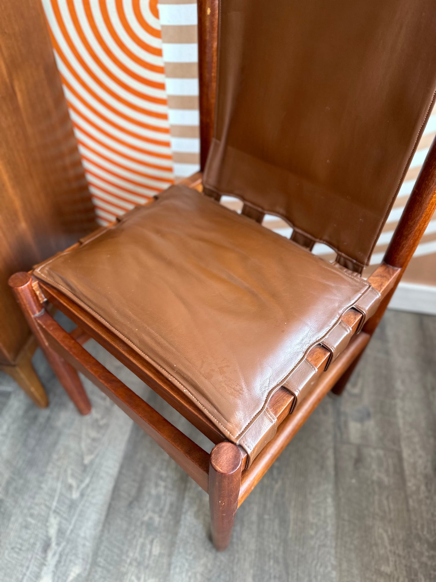 Vintage Solid Wood and Leather Side Chair