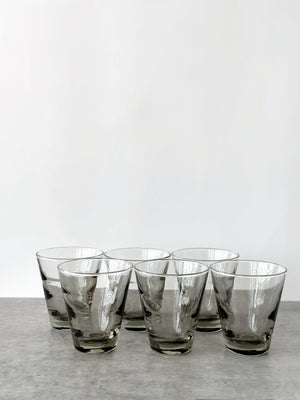 6 Vintage Smoked Grey Ripple Glasses by Libbey