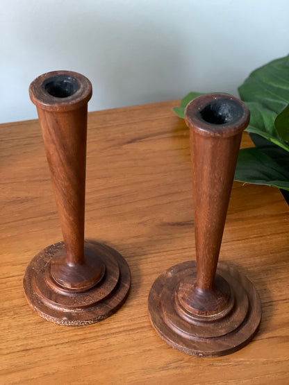 Pair of Vintage Wooden Candle Holder