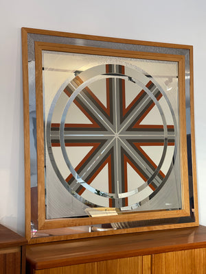 1970s Greg Copeland Geometric OP Art Mirror with Oak Frame