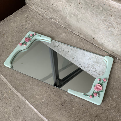 Vintage Mirrored Vanity Tray with Ceramic Roses