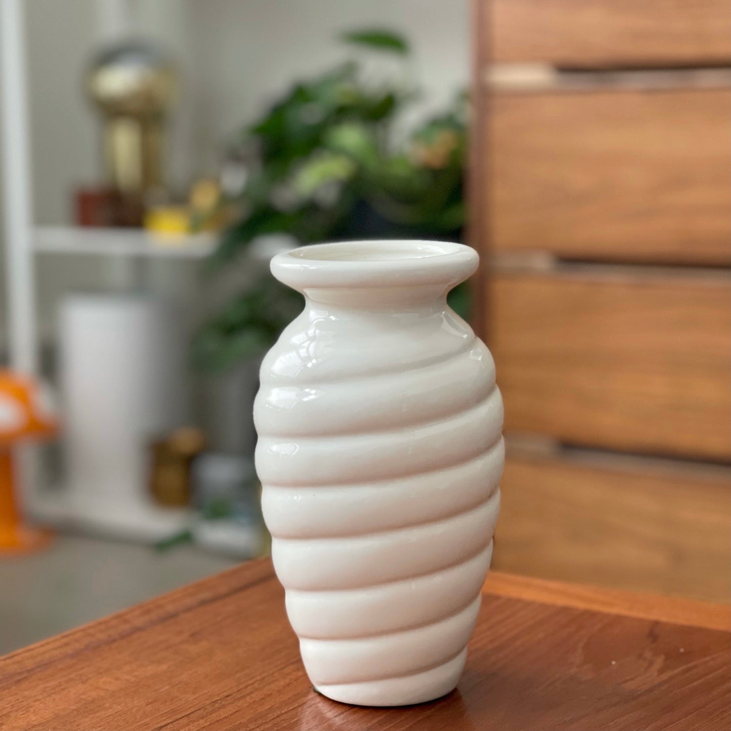 Vintage White Haeger Swirl Vase