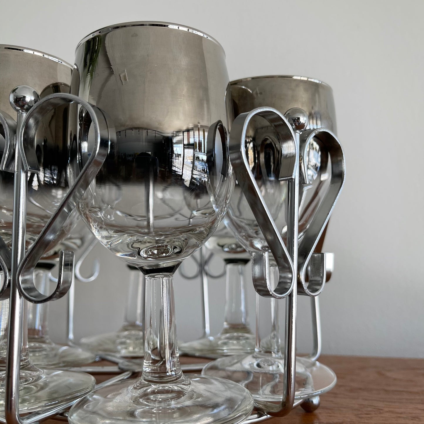 Vintage  Silver Fade Wine Glasses with Caddy