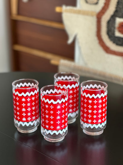 Set of 4 Vintage Red and White Libbey Glasses