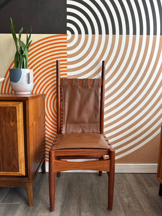 Vintage Solid Wood and Leather Side Chair
