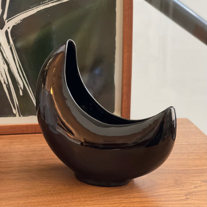 Vintage Black Crescent Ceramic Vase