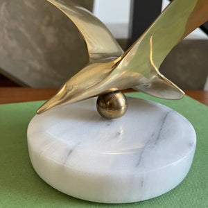 Vintage Solid Brass Bird with a Marble Base
