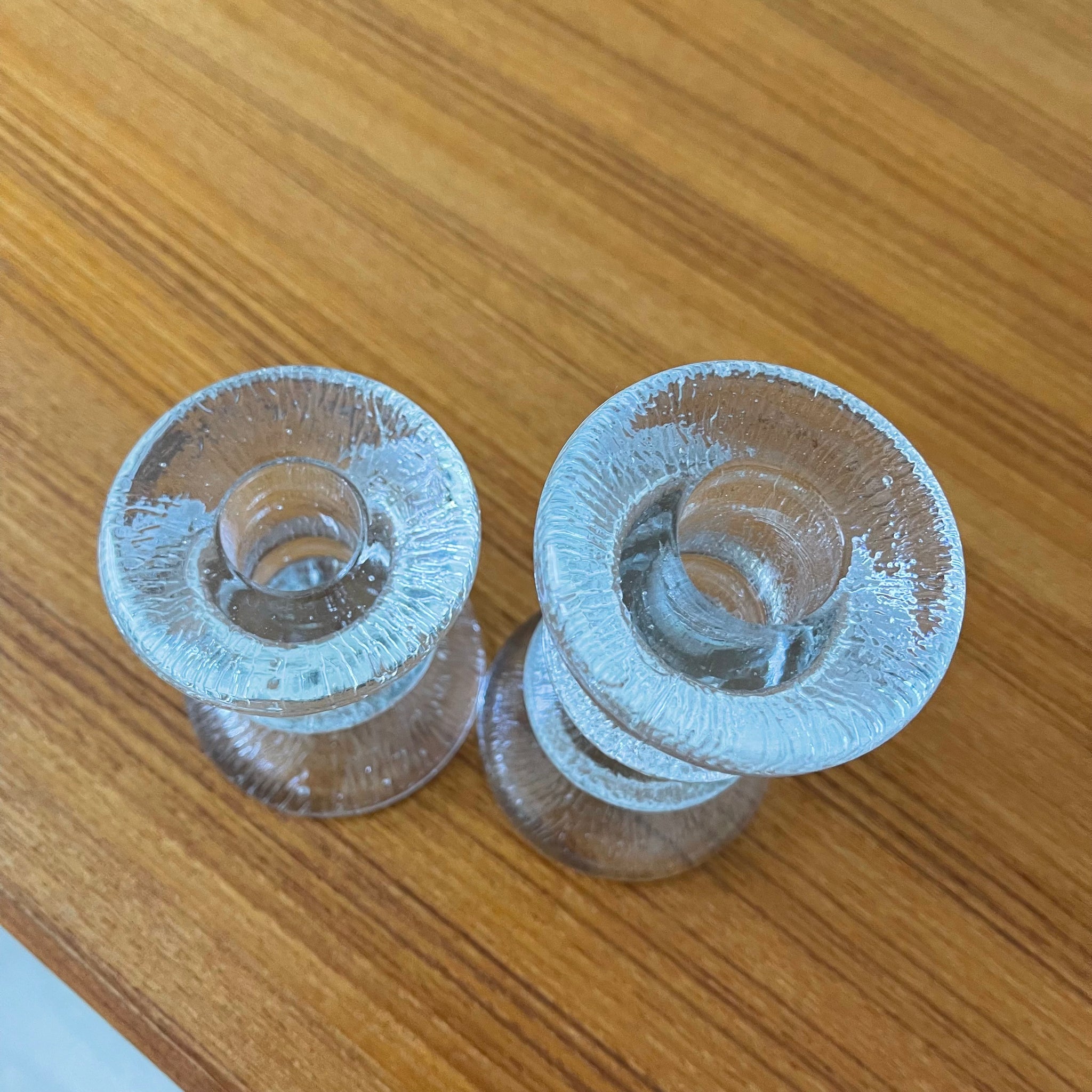 Pair of Vintage Ice Textured Candle Holders