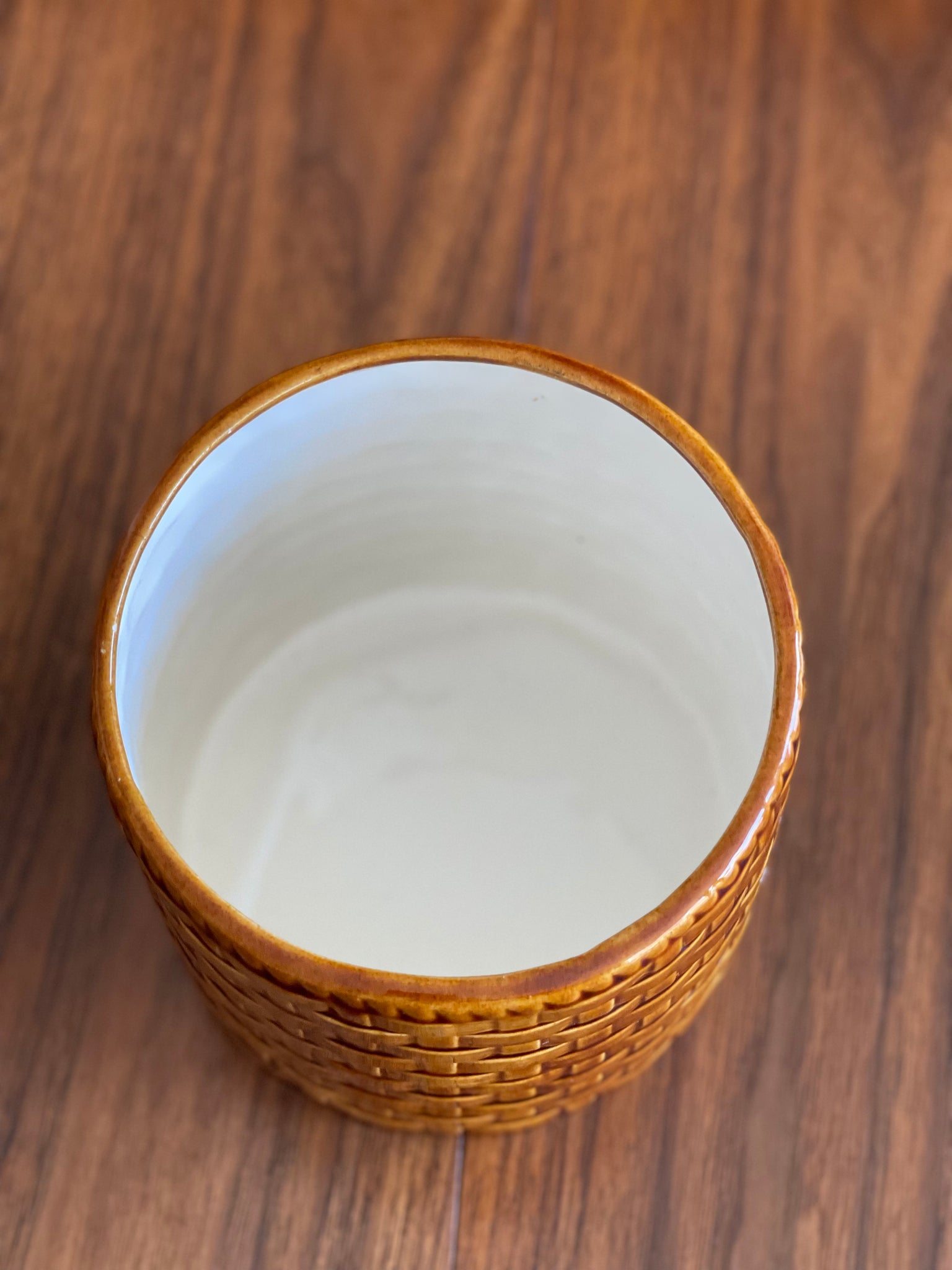 Vintage Basketweave Ceramic Planter Pot