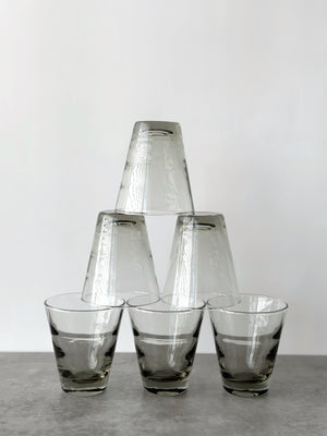 6 Vintage Smoked Grey Ripple Glasses by Libbey